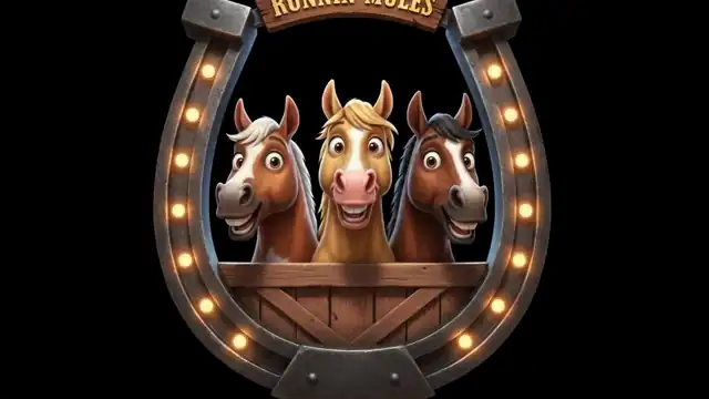 Animated loop: a galloping jockey hurls a small black object at the rival horse ahead of him
